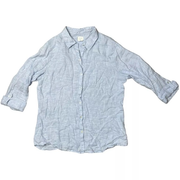Sigrid Olsen Chambray Button Down Up Blouse Blue 100% Linen Casual Top Size L - Picture 1 of 12